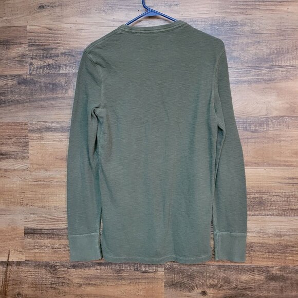 American Eagle Vintage Fit Thermal Logo Shirt Size S Olive Green Stretch - Picture 2 of 8